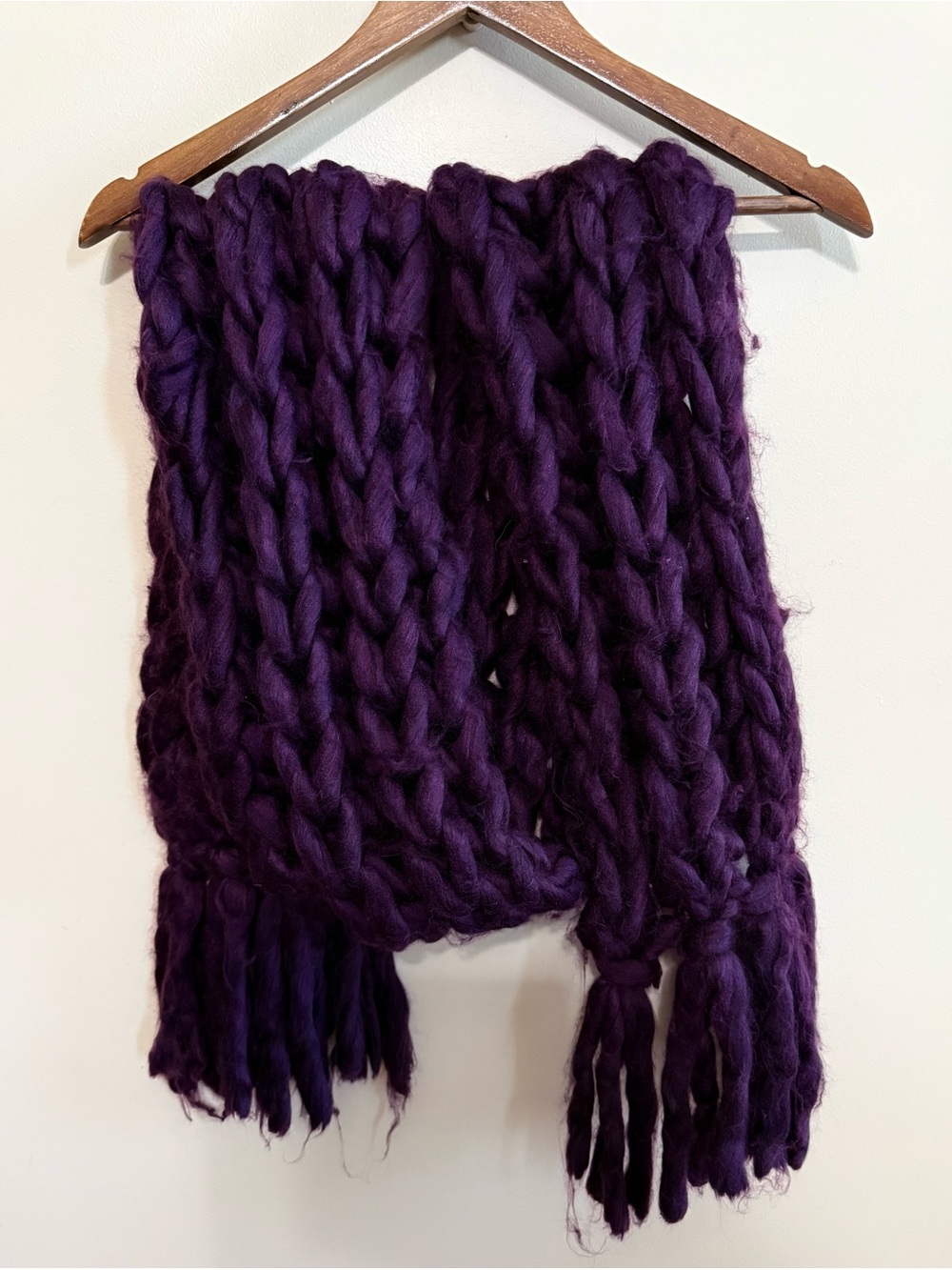 NWOT Hand Knit Chunky Scarf in Deep Purple 80”